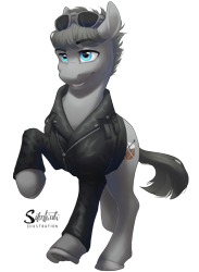 Size: 1100x1500 | Tagged: safe, artist:silentwulv, oc, species:earth pony, species:pony, clothing, jacket, male, simple background, solo, stallion, sunglasses, transparent background