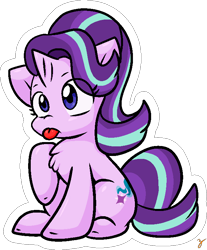 Size: 626x755 | Tagged: safe, artist:zutcha, character:starlight glimmer, species:pony, species:unicorn, g4, blep, chest fluff, cute, female, glimmerbetes, mare, raised hoof, signature, simple background, sitting, solo, tongue out, transparent background