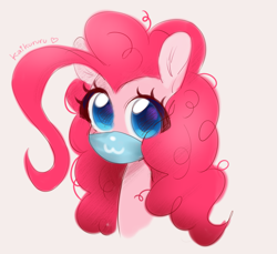 Size: 2037x1864 | Tagged: safe, alternate version, artist:kaikururu, character:pinkie pie, species:earth pony, species:pony, :3, bust, coronavirus, covid-19, digital art, face mask, female, looking at you, mare, portrait, simple background, solo, white background