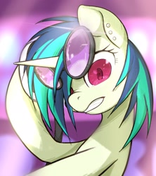 Size: 1816x2048 | Tagged: safe, artist:noupu, character:dj pon-3, character:vinyl scratch, species:pony, species:unicorn, bust, colored pupils, ear piercing, female, looking at you, mare, piercing, solo