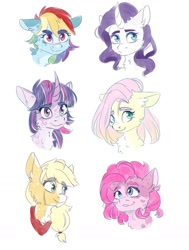 Size: 1024x1352 | Tagged: safe, artist:silbersternenlicht, character:applejack, character:fluttershy, character:pinkie pie, character:rainbow dash, character:rarity, character:twilight sparkle, species:earth pony, species:pegasus, species:pony, species:unicorn, cheek fluff, chest fluff, ear fluff, mane six, redesign, simple background, white background