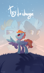Size: 1200x2000 | Tagged: safe, artist:mirtash, character:lightning dust, character:thunderlane, species:pegasus, species:pony, comic cover, female, male, shipping, straight, sunset, thunderdust