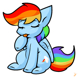 Size: 714x712 | Tagged: safe, artist:zutcha, character:rainbow dash, species:pegasus, species:pony, behaving like a cat, female, licking, mare, signature, simple background, solo, tongue out, transparent background