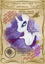 Size: 1050x1485 | Tagged: safe, artist:virenth, character:rarity, comic:virenth mixtures emporium, alternate hairstyle, explicit series, female, looking at you, potion, simple background, solo