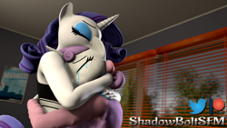 Size: 2880x1620 | Tagged: safe, artist:shadowboltsfm, character:rarity, character:sweetie belle, species:anthro, species:plantigrade anthro, 3d, belle sisters, comforting, crying, cute, dawwww, eyelashes, eyes closed, eyeshadow, female, hug, makeup, nail polish, sfm pony, siblings, sisterly love, sisters, source filmmaker, wholesome