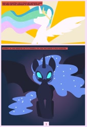 Size: 1600x2358 | Tagged: safe, artist:chedx, character:nightmare moon, character:princess celestia, character:princess luna, species:alicorn, species:pony, comic:mlp the untold life, adventure, alternate universe, comic, fanfic, fantasy