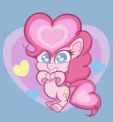 Size: 1902x2048 | Tagged: safe, artist:noupu, character:pinkie pie, species:earth pony, species:pony, my little pony:pony life, blue background, cute, diapinkes, female, heart, heart eyes, looking at you, mare, simple background, smiling, solo, wingding eyes