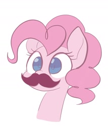 Size: 1541x1801 | Tagged: safe, artist:noupu, character:pinkie pie, species:earth pony, species:pony, g4, bust, cute, diapinkes, facial hair, female, mare, moustache, portrait, simple background, solo, white background