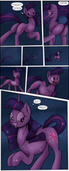 Size: 1920x4691 | Tagged: safe, artist:shieltar, part of a set, character:twilight sparkle, character:twilight sparkle (unicorn), species:pony, species:unicorn, comic:giant twilight, g4, butt, comic, cute, dialogue, female, giant pony, giant twilight sparkle, giantess, growth, horn, impossibly long tail, jewelry, large butt, macro, magic, mare, necklace, part of a series, pony bigger than a planet, pony bigger than a solar system, pony bigger than a star, pony heavier than a black hole, signature, size difference, solo, space, stars, the ass was fat, this train has no brakes, transformation, twibutt