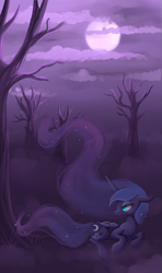 Size: 563x949 | Tagged: safe, artist:lightning-stars, character:princess luna, g4, cloud, cloudy, female, moon, night, solo, tree