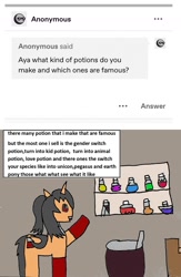Size: 810x1246 | Tagged: safe, artist:ask-luciavampire, oc, species:alicorn, species:pony, g4, ask, potion, tumblr, tumblr:ask-the-pony-gamers, vampire, vampony