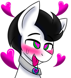 Size: 1888x2048 | Tagged: safe, artist:askhypnoswirl, oc, oc only, oc:skysprinter, species:pegasus, species:pony, g4, blushing, collar, cute, floating heart, heart, hypnosis, icon, lewd, love, open mouth, simple background, solo, sweat, tongue out, transparent background