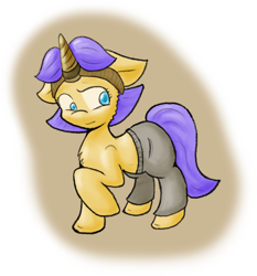 Size: 1280x1375 | Tagged: safe, artist:zutcha, oc, oc only, oc:whiplash (moriah), species:pony, species:unicorn, g4, clothing, fanfic art, female, mare, pants, ponies after people, prosthetic horn, prosthetics, simple background, solo, transparent background
