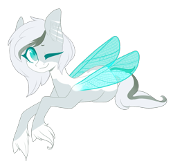Size: 1749x1681 | Tagged: safe, artist:helemaranth, oc, oc only, species:pony, g4, butterfly wings, hoof fluff, one eye closed, simple background, smiling, solo, transparent background, wings, wink