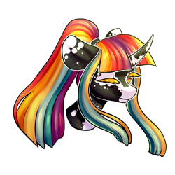 Size: 1000x1000 | Tagged: safe, artist:helemaranth, oc, oc only, species:pony, species:unicorn, g4, bust, horn, multicolored hair, rainbow hair, simple background, solo, transparent background, unicorn oc