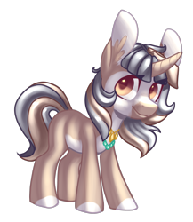 Size: 2305x2652 | Tagged: safe, artist:helemaranth, oc, oc only, species:pony, species:unicorn, g4, colored hooves, ear fluff, horn, jewelry, necklace, simple background, smiling, solo, transparent background, unicorn oc