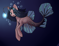 Size: 2009x1547 | Tagged: safe, artist:helemaranth, oc, oc only, species:pony, g4, angler seapony, solo, underwater
