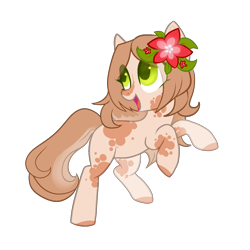 Size: 1500x1500 | Tagged: safe, artist:helemaranth, base used, oc, oc only, species:earth pony, species:pony, g4, colored hooves, earth pony oc, flower, flower in hair, looking back, open mouth, rearing, simple background, smiling, solo, transparent background