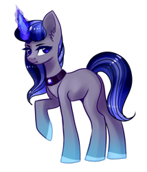 Size: 1609x1883 | Tagged: safe, artist:helemaranth, oc, oc only, species:pony, species:unicorn, g4, choker, colored hooves, glowing hooves, glowing horn, horn, raised hoof, simple background, solo, transparent background, unicorn oc