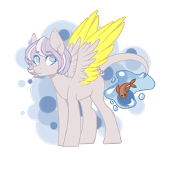 Size: 2009x2009 | Tagged: safe, artist:helemaranth, oc, oc only, species:pegasus, species:pony, g4, fish, levitation, magic, pegasus oc, simple background, solo, telekinesis, transparent background, two toned wings, wings