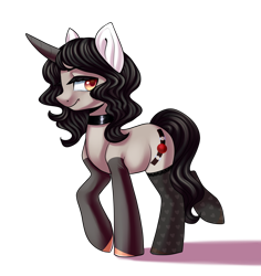 Size: 1684x1785 | Tagged: safe, artist:helemaranth, oc, oc only, species:pony, species:unicorn, g4, choker, clothing, colored hooves, horn, raised hoof, simple background, socks, solo, transparent background, unicorn oc