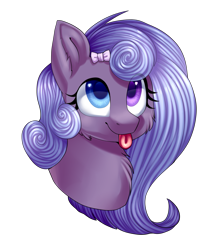 Size: 1929x2201 | Tagged: safe, artist:helemaranth, oc, oc only, species:earth pony, species:pony, g4, blep, bow, bust, eyelashes, female, hair bow, heterochromia, mare, simple background, smiling, solo, tongue out, transparent background