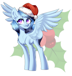 Size: 2646x2785 | Tagged: safe, artist:helemaranth, oc, oc only, species:pegasus, species:pony, g4, christmas, clothing, hat, holiday, holly, pegasus oc, santa hat, simple background, solo, spread wings, transparent background, wings
