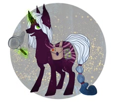 Size: 1247x1024 | Tagged: safe, artist:helemaranth, oc, oc only, species:pony, species:unicorn, g4, bag, glowing horn, horn, magic, net, saddle bag, solo, telekinesis, unicorn oc