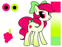 Size: 1280x960 | Tagged: safe, artist:helemaranth, oc, oc only, species:earth pony, species:pony, g4, bow, earth pony oc, hair bow, heterochromia, not apple bloom, reference sheet, simple background, smiling, solo, white background