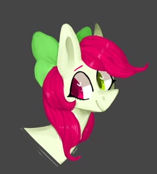 Size: 921x1024 | Tagged: safe, artist:helemaranth, oc, oc only, species:earth pony, species:pony, g4, bow, bust, dark background, earth pony oc, hair bow, heart eyes, heterochromia, not apple bloom, smiling, solo, wingding eyes