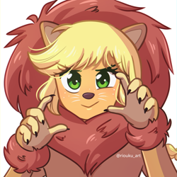 Size: 900x900 | Tagged: safe, artist:riouku, character:applejack, episode:scare master, g4, my little pony: friendship is magic, my little pony:equestria girls, animal costume, applelion, big cat, clothing, costume, cute, halloween, halloween costume, holiday, jackabetes, lion, simple background, speedpaint, white background