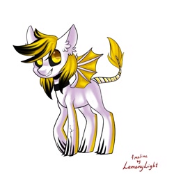 Size: 1024x1024 | Tagged: safe, artist:helemaranth, base used, oc, oc only, species:bat pony, species:pony, g4, bat pony oc, bat wings, choker, ear fluff, grin, leonine tail, signature, simple background, smiling, solo, white background, wings