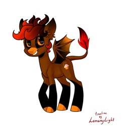 Size: 1024x1024 | Tagged: safe, artist:helemaranth, base used, oc, oc only, species:demon pony, species:pony, g4, colored hooves, demon, ear fluff, horns, original species, signature, simple background, solo, white background