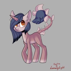 Size: 1024x1024 | Tagged: safe, artist:helemaranth, base used, oc, oc only, species:pony, g4, augmented tail, ear fluff, gray background, horn, monster pony, original species, piranha plant pony, plant, plant pony, signature, simple background, solo