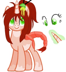 Size: 583x637 | Tagged: safe, artist:helemaranth, oc, oc only, species:pony, g4, augmented tail, eye, eyelashes, eyes, glowing horn, horn, hybrid, original species, reference sheet, shrimp, shrimp pony, smiling, solo