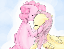 Size: 777x605 | Tagged: safe, artist:colorlesscupcake, character:fluttershy, character:pinkie pie, ship:flutterpie, female, lesbian, shipping