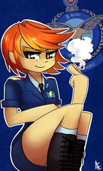 Size: 1162x1920 | Tagged: safe, artist:spittfireart, character:spitfire, species:human, my little pony:equestria girls, boots, cigarette, female, human coloration, humanized, smoking, solo