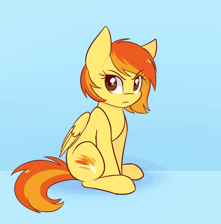 Size: 734x744 | Tagged: safe, artist:spittfireart, character:spitfire, species:pegasus, species:pony, g4, alternate hairstyle, animated, breath, cute, cutefire, eyeroll, female, filly, floppy ears, frame by frame, sigh, solo, younger