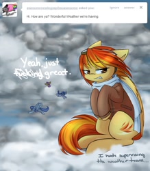 Size: 1280x1463 | Tagged: safe, artist:spittfireart, character:spitfire, ask, clothing, cloud, cloudy, goggles, jacket, scarf, tumblr, vulgar