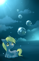 Size: 1000x1565 | Tagged: safe, artist:lightning-stars, character:derpy hooves, species:pegasus, species:pony, g4, bubble, cloud, cloudy, crying, female, mare, sad, solo