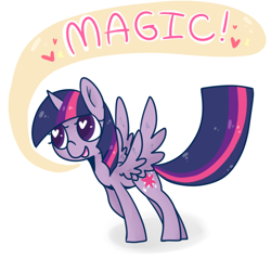 Size: 800x800 | Tagged: safe, artist:pegacornss, character:twilight sparkle, character:twilight sparkle (alicorn), species:alicorn, species:pony, cute, dialogue, female, hanatamaguu, heart, heart eyes, magic, mare, smiling, solo, speech bubble, twiabetes, wingding eyes, wings