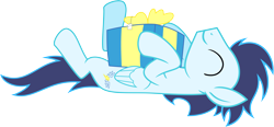 Size: 13413x6250 | Tagged: safe, artist:chainchomp2, character:soarin', species:pegasus, species:pony, g4, absurd resolution, cute, eyes closed, lying down, male, on back, present, profile, simple background, soarinbetes, solo, stallion, transparent background, vector