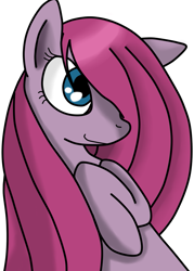 Size: 757x1055 | Tagged: dead source, safe, artist:reneesdetermination, character:pinkamena diane pie, character:pinkie pie, species:earth pony, species:pony, g4, cute, cuteamena, female, hair over one eye, mare, raised hoof, simple background, smiling, solo, white background
