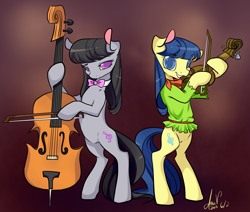Size: 1200x1019 | Tagged: safe, artist:laceymod, character:fiddlesticks, character:octavia melody, apple family member, cello, musical instrument