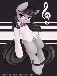 Size: 1200x1600 | Tagged: safe, artist:spittfireart, character:octavia melody, species:earth pony, species:pony, blushing, bow, bow tie, clothing, female, looking at you, mare, music notes, shirt, smiling, solo