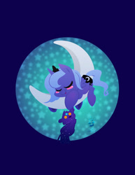 Size: 400x518 | Tagged: safe, artist:bunnimation, character:princess luna, species:alicorn, species:pony, crescent moon, cute, female, filly, foal, moon, plushie, sleeping, tangible heavenly object, teddy bear, ursa minor, ursa plush, woona