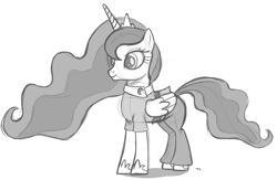 Size: 2000x1300 | Tagged: safe, artist:tex, character:princess luna, character:vice principal luna, my little pony:equestria girls, clothing, equestria girls outfit, female, monochrome, sketch, smiling, solo, vice principal luna