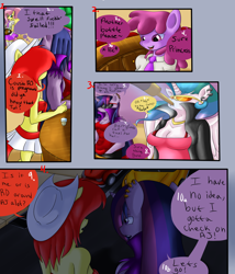 Size: 826x967 | Tagged: safe, artist:reneesdetermination, character:berry punch, character:berryshine, character:princess celestia, character:twilight sparkle, oc, species:anthro, comic:heart burn, abs, comic, explicit series, muscles