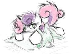Size: 1040x745 | Tagged: safe, artist:kejifox, character:sweetie belle, bed, bed mane, pillow