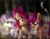 Size: 3850x2975 | Tagged: safe, artist:annakitsun3, character:apple bloom, character:scootaloo, character:sweetie belle, species:earth pony, species:pegasus, species:pony, species:unicorn, g4, colored pupils, crossover, cutie mark crusaders, dark, female, filly, forest, mouth hold, raised hoof, scared, slendermane, slenderpony, three quarter view, video game, young